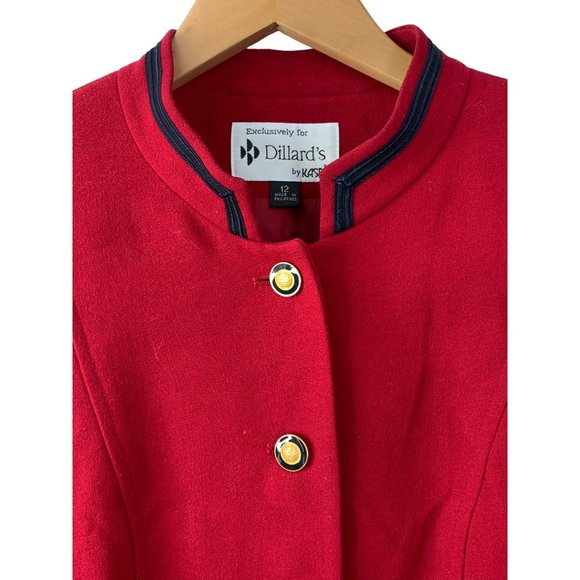 Kasper for Dillards Red Blazer Size 12 Lined 5 Button Stand Collar Holiday 6618 - Picture 4 of 14